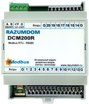 DCM200R Модуль 20 дискретных и счетных входов и 0 выходов для контроля датчиков и подсчета импульсов со счетчиков