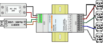 DDL04R: 4х канальный диммер PWM LED RGBW и 4х канальный регулятор 0-10 В.