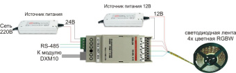 DDL24 - 4х канальный диммер PWM LED RGBW и 0-10 В.