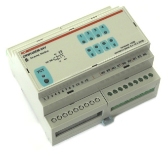 DRM108EM Модуль релейный, 10 дискретных входов и 8 каналов реле по 16А. Ethernet и RS-485 MODBUS