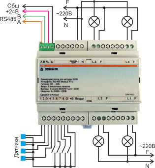 DDM845R v3 Модуль диммерный 4х канальный транзисторный. Нагрузка 500 Вт на канал